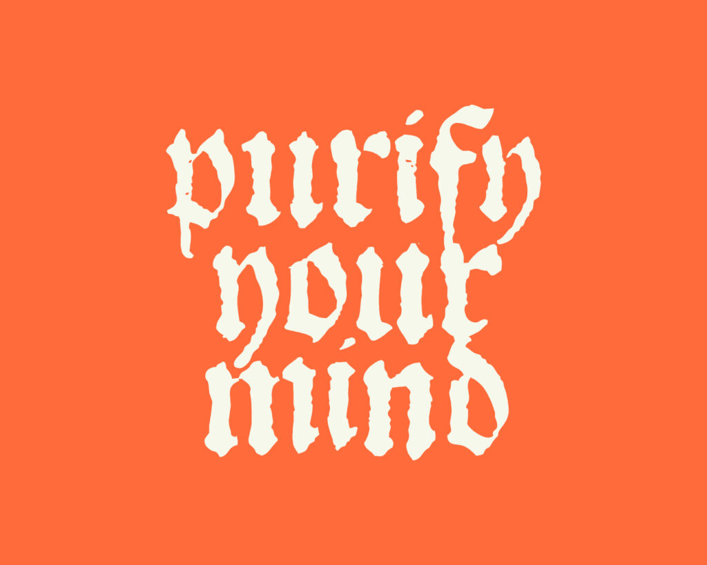 Schriftzug „Purify your mind“ auf orangem Hintergrund – lockere Zone-2-Einheiten zum Abschalten